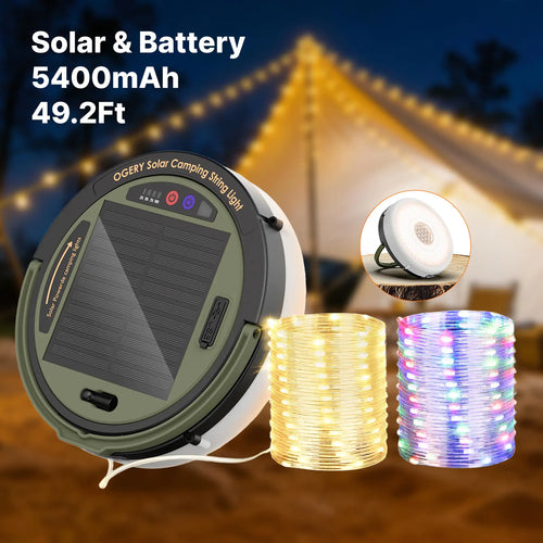 Solar Camping String Lights – 49.2FT Retractable LED