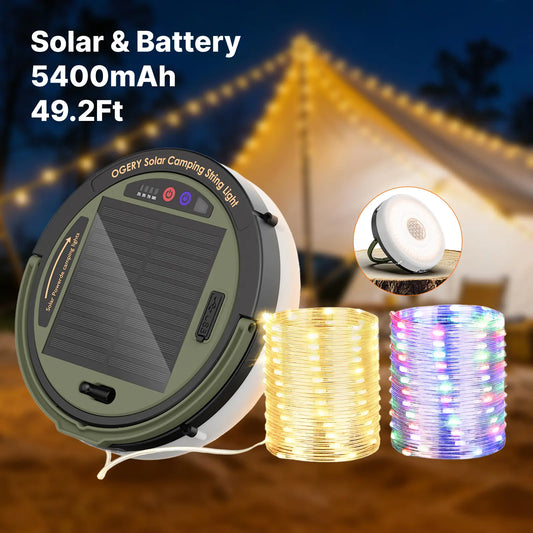 Solar Camping String Lights – 49.2FT Retractable LED
